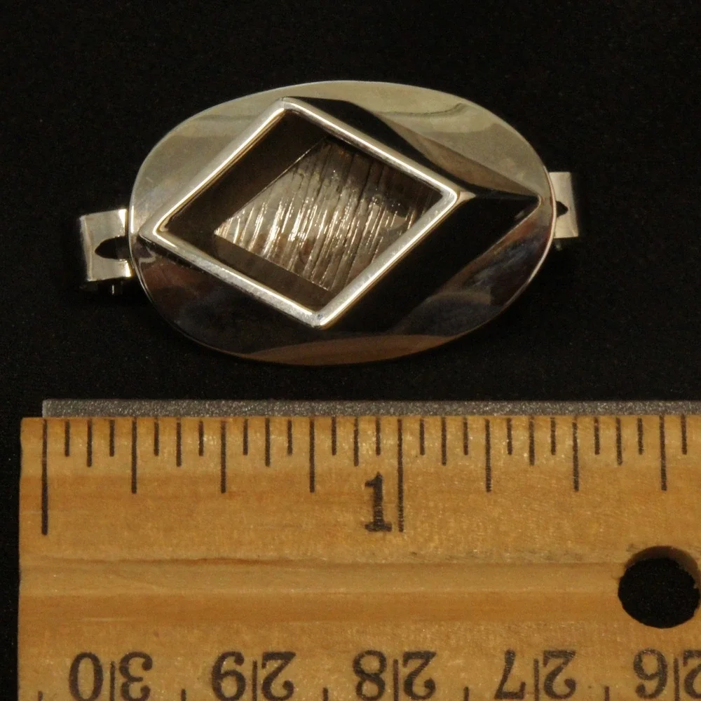 Mid‎ Century Modern Tie Clip Silver Tone Geometric Oval Textured Vintage